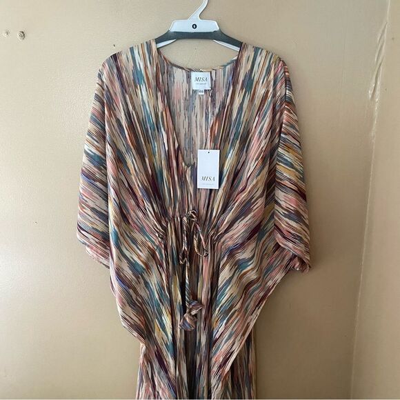 Misa Los Angeles Rena Kaftan Dress Cotton-blend abstract print gather tie maxi - Picture 13 of 13